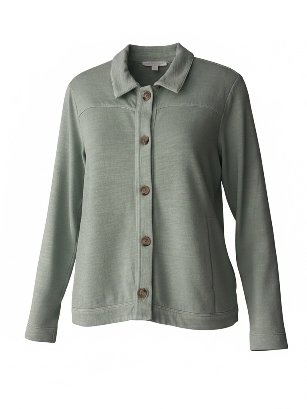 J Jill Light Sage Button-Front Shirt Jacket